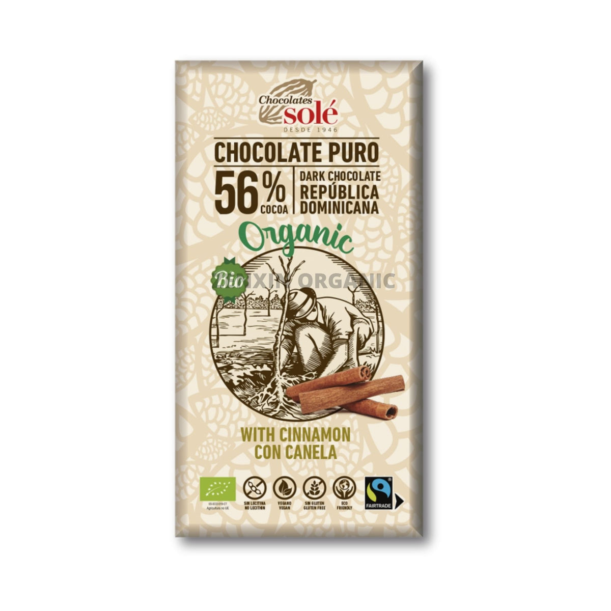 Solé Organic Dark Chocolate 56% Cinnamon 100g