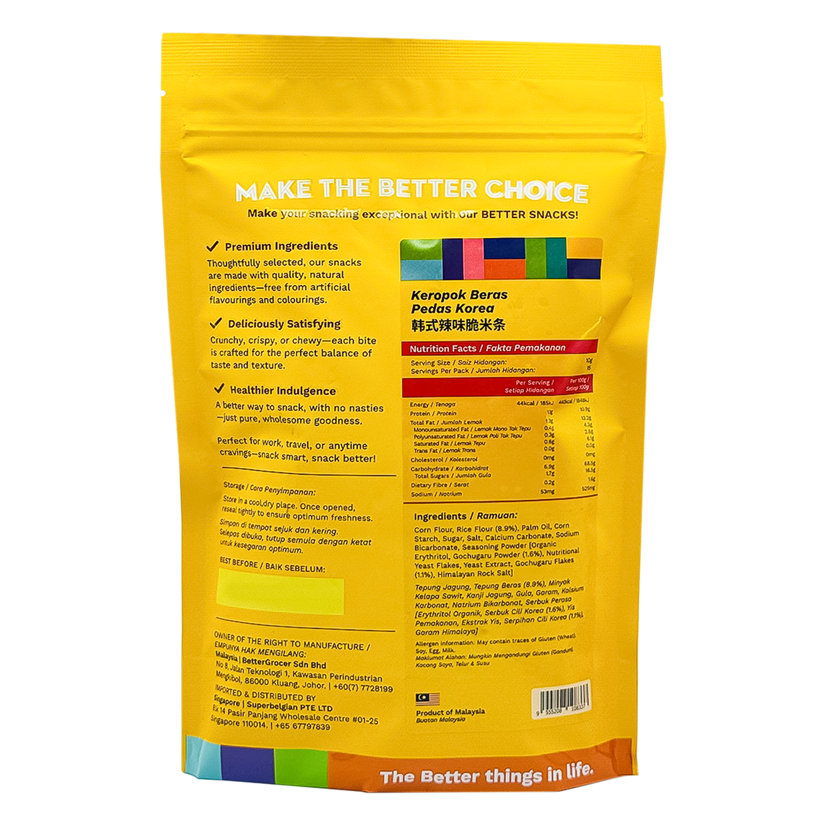 Better Gourmet Better Snacks Korean Spicy Penne Cracker 150g