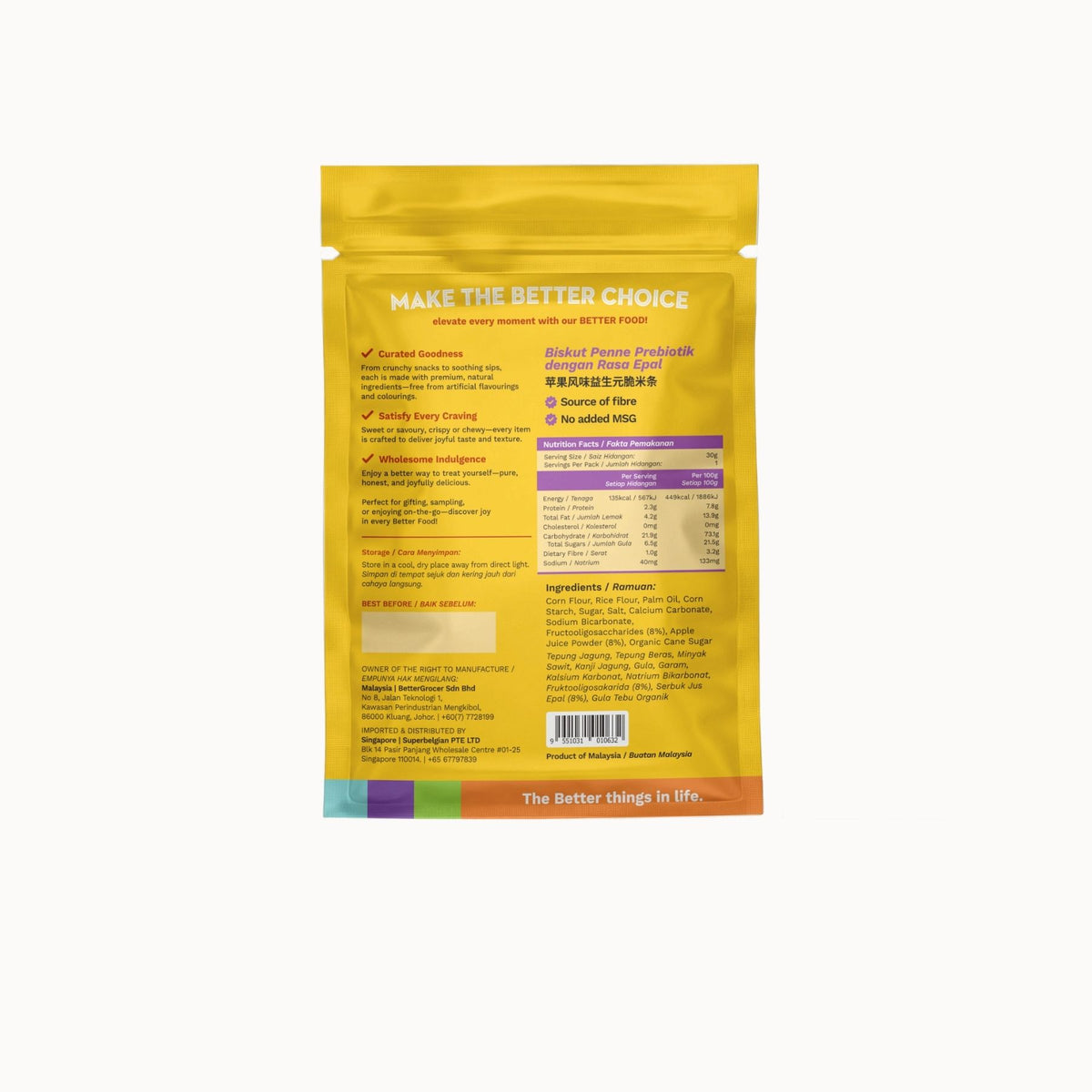 Better Gourmet Prebiotics Penne Cracker w Apple Powder EA 30g
