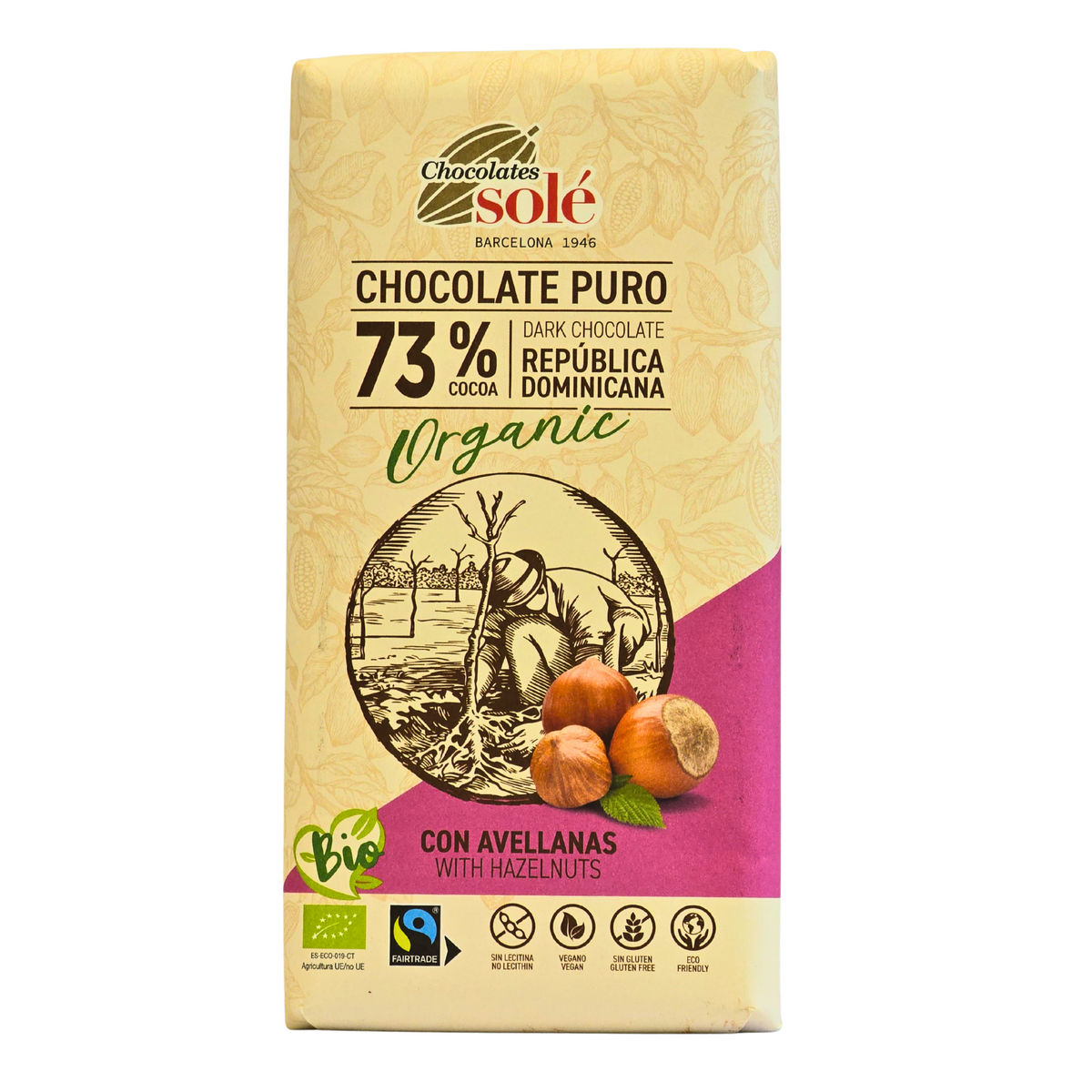 Solé Organic Dark Chocolate 73% Hazelnuts 150g