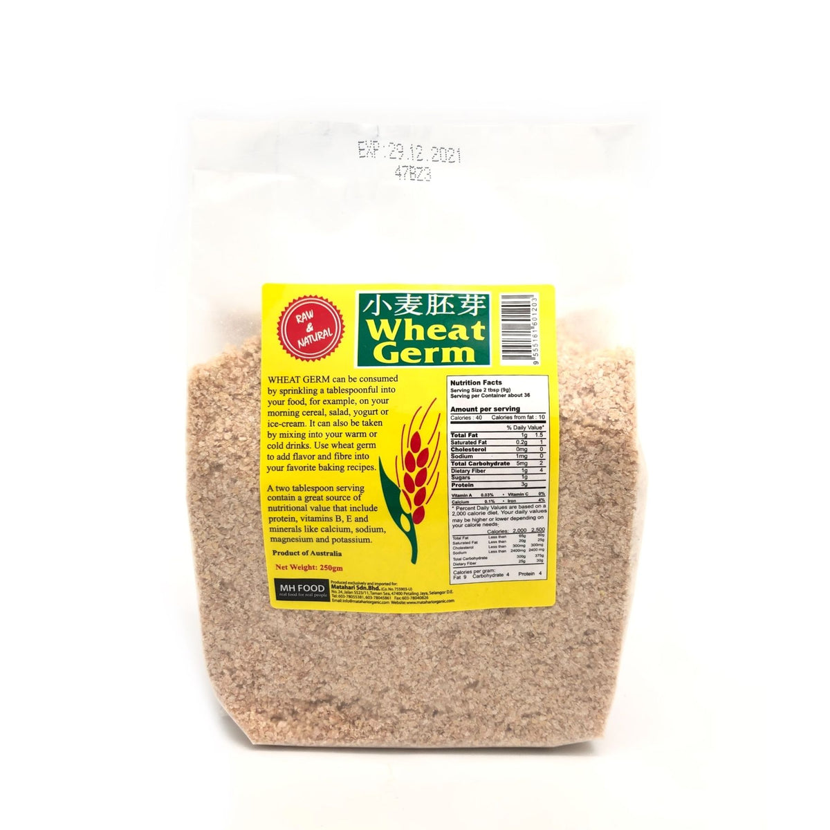 MH FOOD Natural Raw Wheat Germ 250g Australia