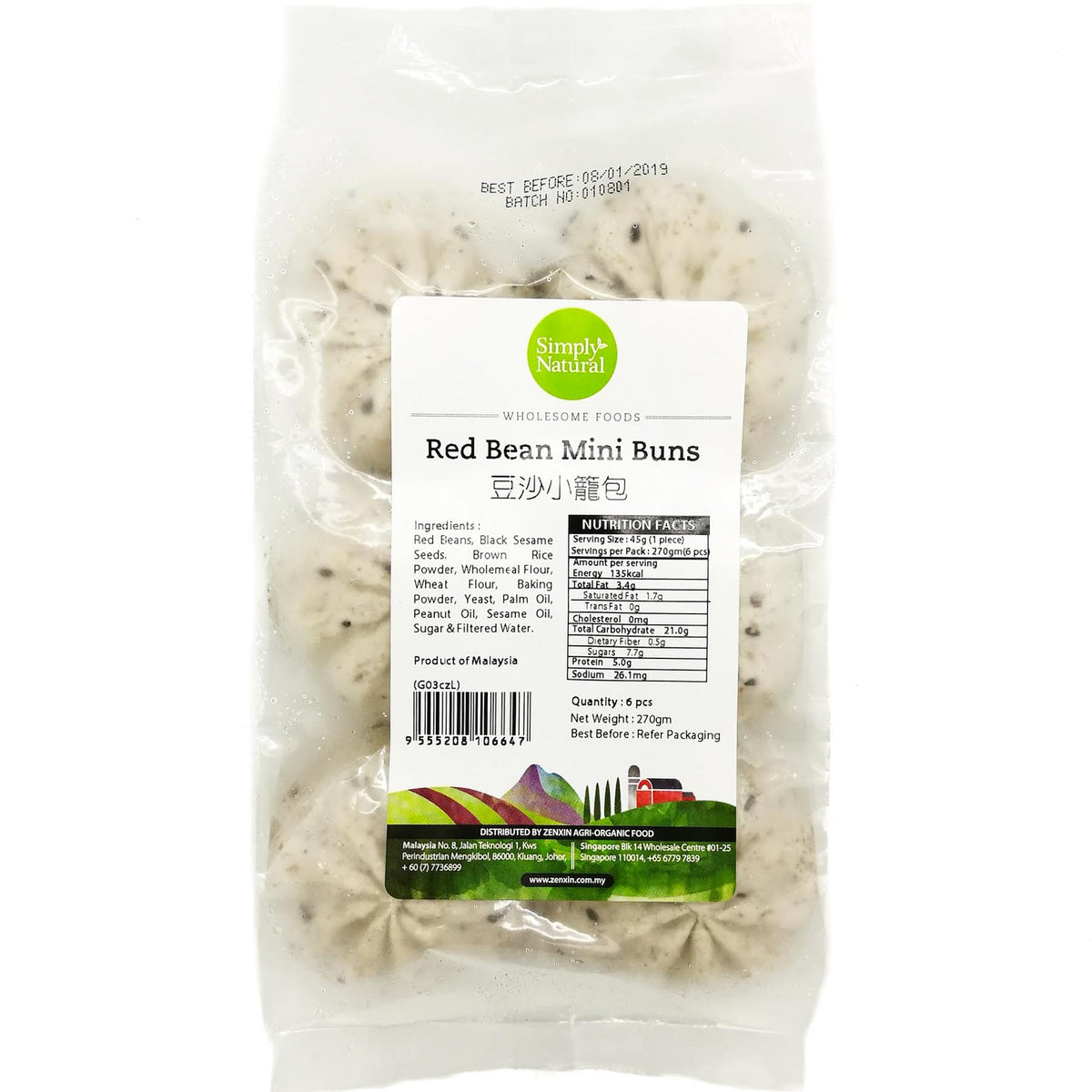 Simply Natural Frozen Red Bean Mini Buns 6x45g